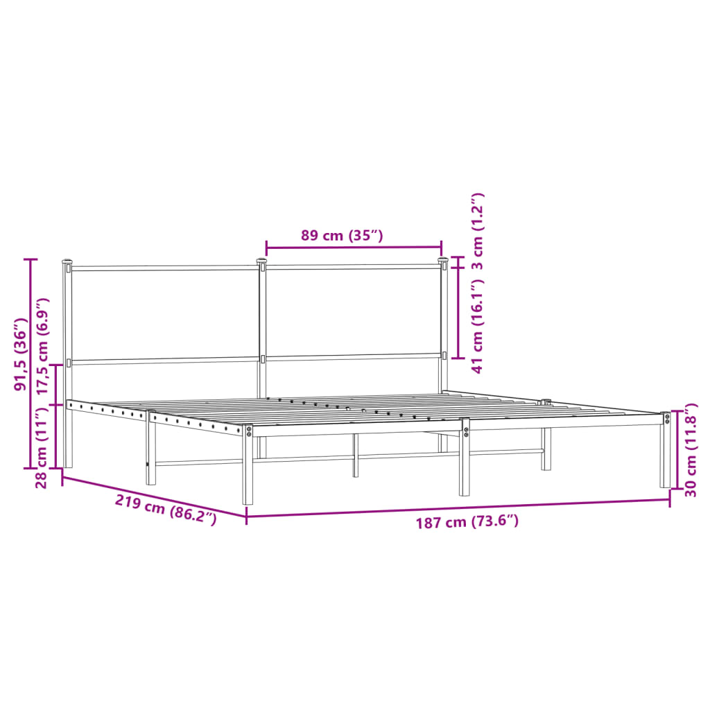 Metal Bed Frame without Mattress Brown Oak 183x213 cm