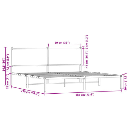 Metal Bed Frame without Mattress Brown Oak 183x213 cm