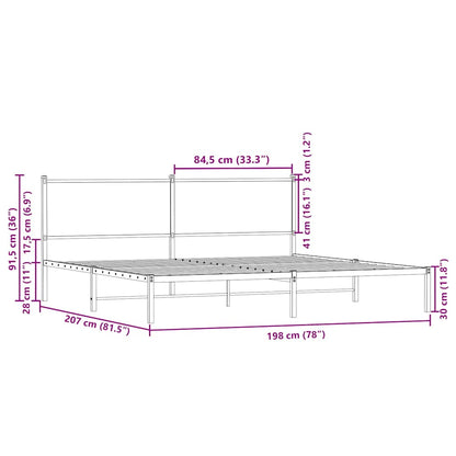 Metal Bed Frame without Mattress Brown Oak 193x203 cm