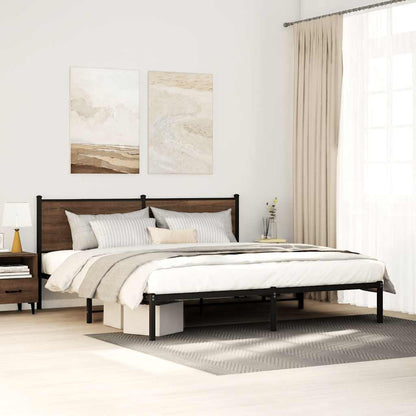 Metal Bed Frame without Mattress Brown Oak 193x203 cm