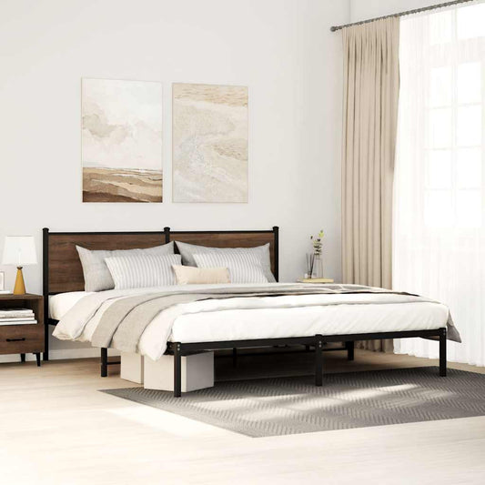 Metal Bed Frame without Mattress Brown Oak 193x203 cm