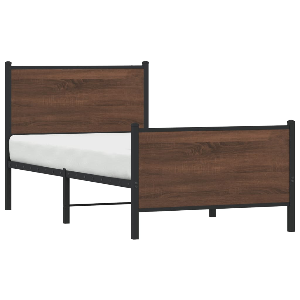 Brown Oak Metal Bed Frame 90x200 cm - Sturdy & Stylish Design