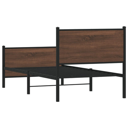 Brown Oak Metal Bed Frame 90x200 cm - Sturdy & Stylish Design