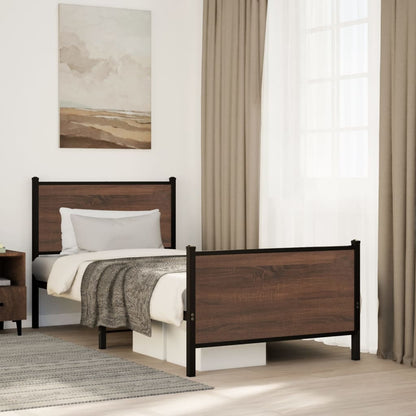 Brown Oak Metal Bed Frame 90x200 cm - Sturdy & Stylish Design