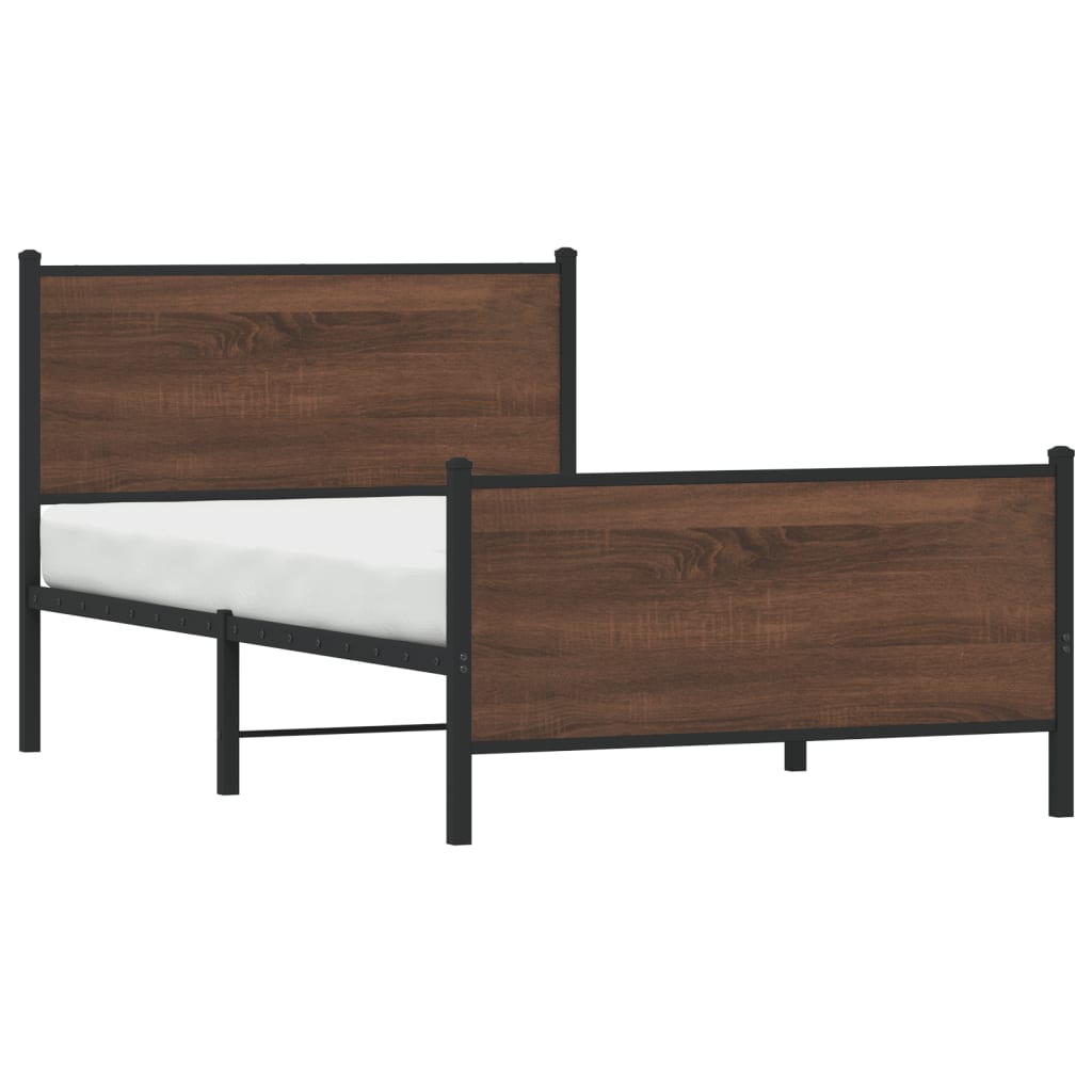 Brown Oak Metal Bed Frame 100x190 cm - Sturdy & Stylish Design