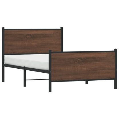 Brown Oak Metal Bed Frame 100x190 cm - Sturdy & Stylish Design