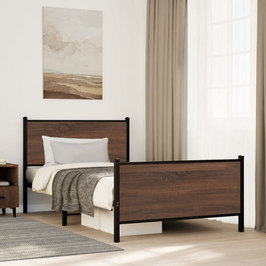 Brown Oak Metal Bed Frame 100x190 cm - Sturdy & Stylish Design