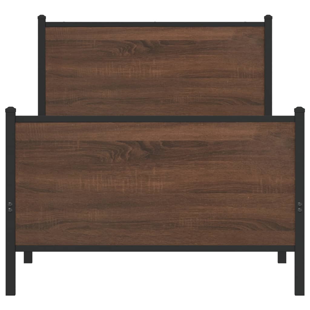 Metal Bed Frame without Mattress Brown Oak 107x203 cm