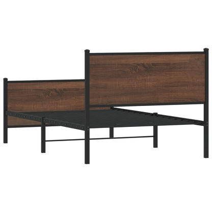 Metal Bed Frame without Mattress Brown Oak 107x203 cm