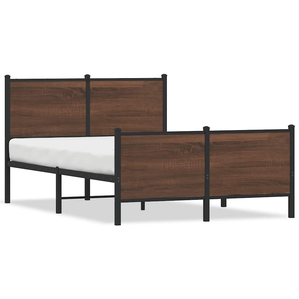 Brown Oak Metal Bed Frame 120x200 cm - Sturdy & Stylish Design