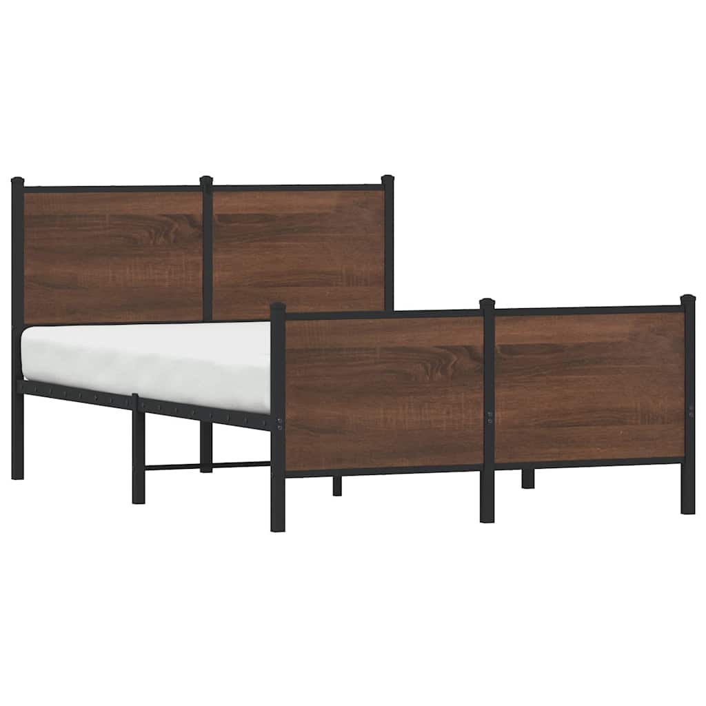 Brown Oak Metal Bed Frame 120x200 cm - Sturdy & Stylish Design