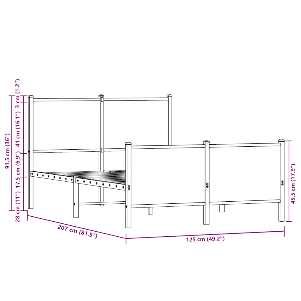 Brown Oak Metal Bed Frame 120x200 cm - Sturdy & Stylish Design