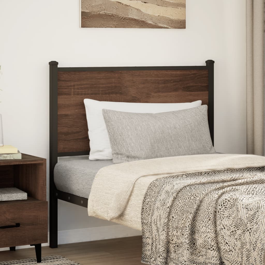 Brown Oak & Steel Headboard - 90 cm Engineered Wood Finish