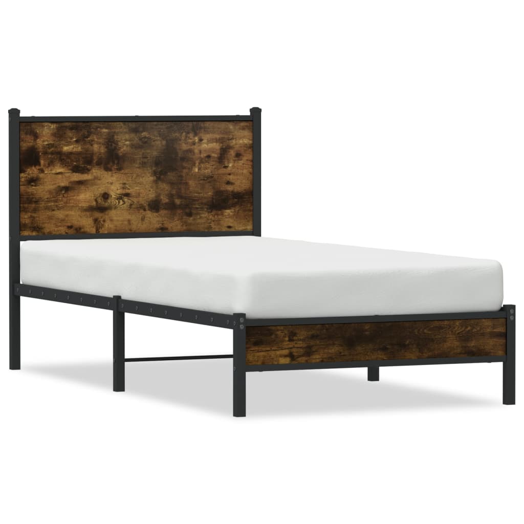Smoked Oak Metal Bed Frame 75x190 cm - Small Single Size