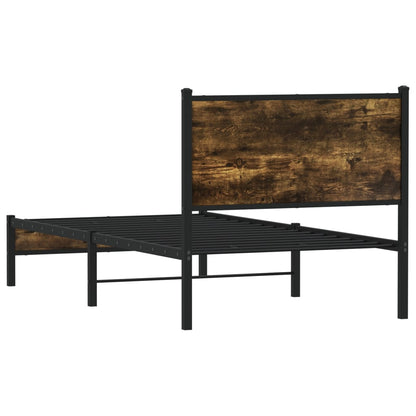 Smoked Oak Metal Bed Frame 75x190 cm - Small Single Size