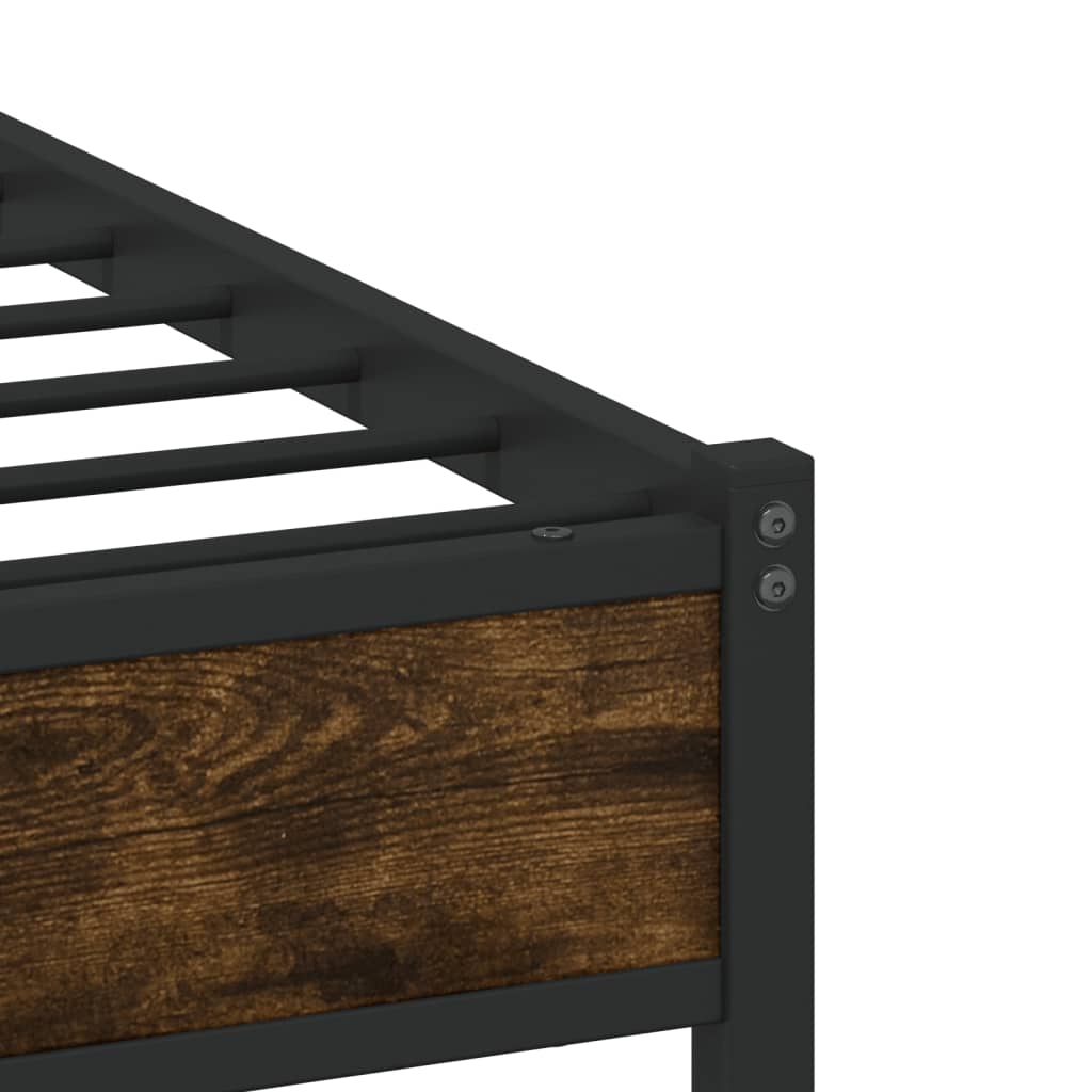 Smoked Oak Metal Bed Frame, 80x200 cm - No Mattress Included