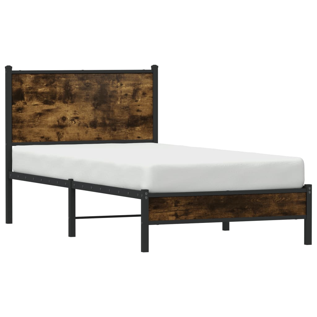 Smoked Oak Metal Bed Frame 90x190 cm Single - No Mattress