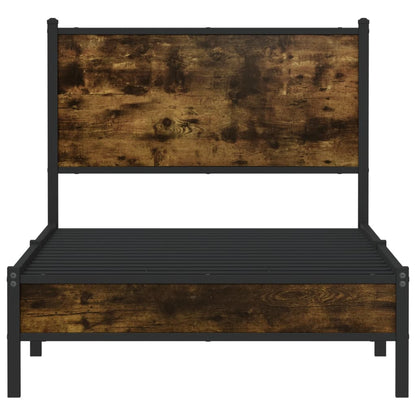 Smoked Oak Metal Bed Frame 90x190 cm Single - No Mattress