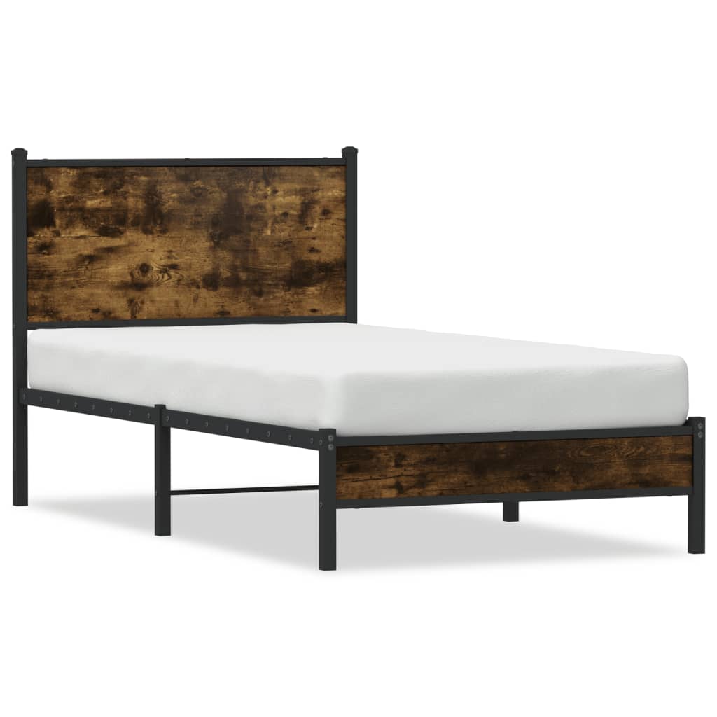 Metal Bed Frame, Smoked Oak Finish, 90x200 cm - No Mattress Included