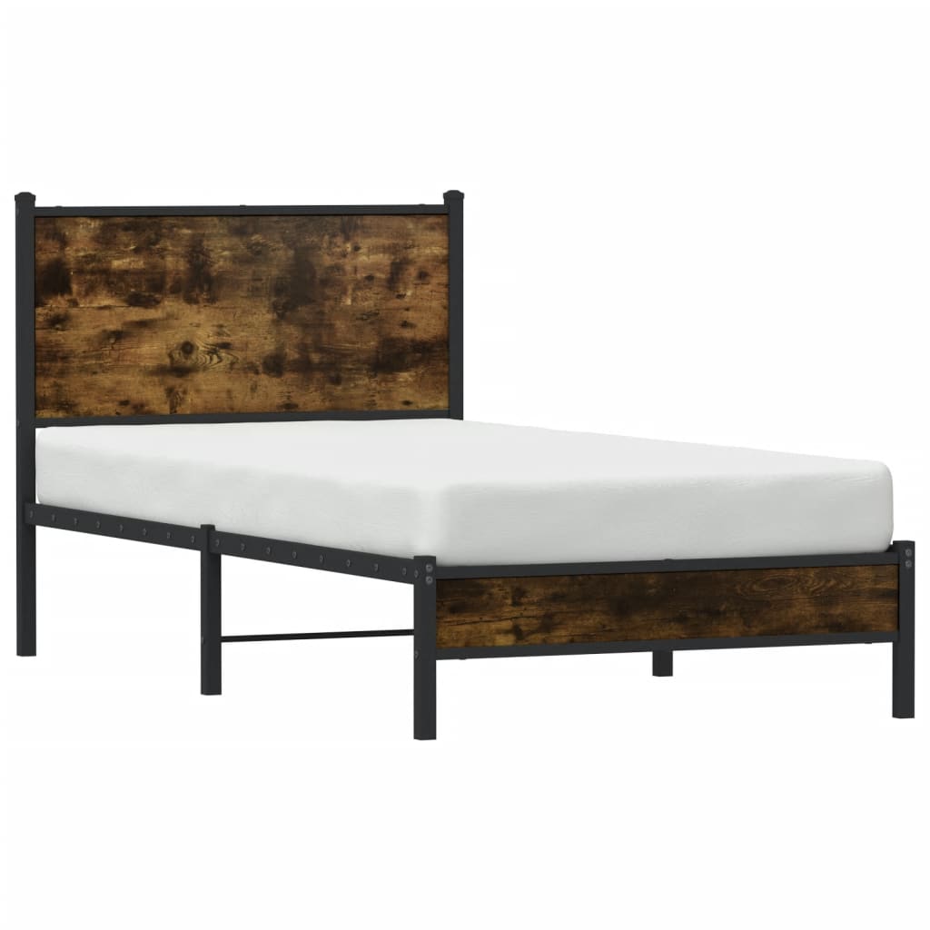 Metal Bed Frame, Smoked Oak Finish, 90x200 cm - No Mattress Included