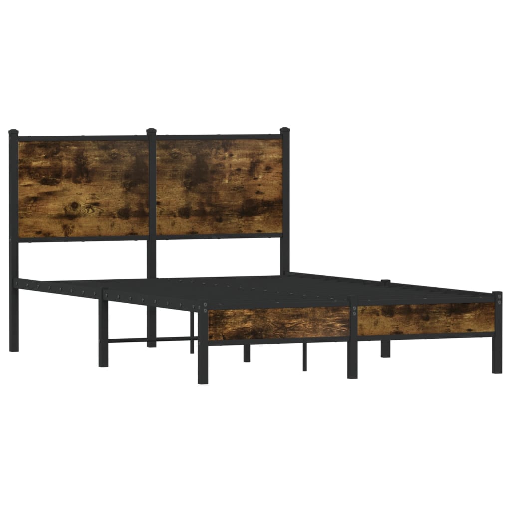 Smoked Oak Metal Bed Frame 120x190 cm - Small Double Size