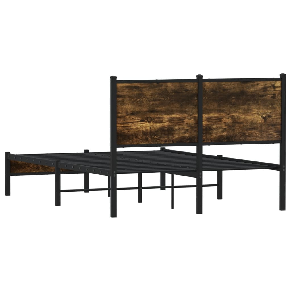 Smoked Oak Metal Bed Frame 120x190 cm - Small Double Size