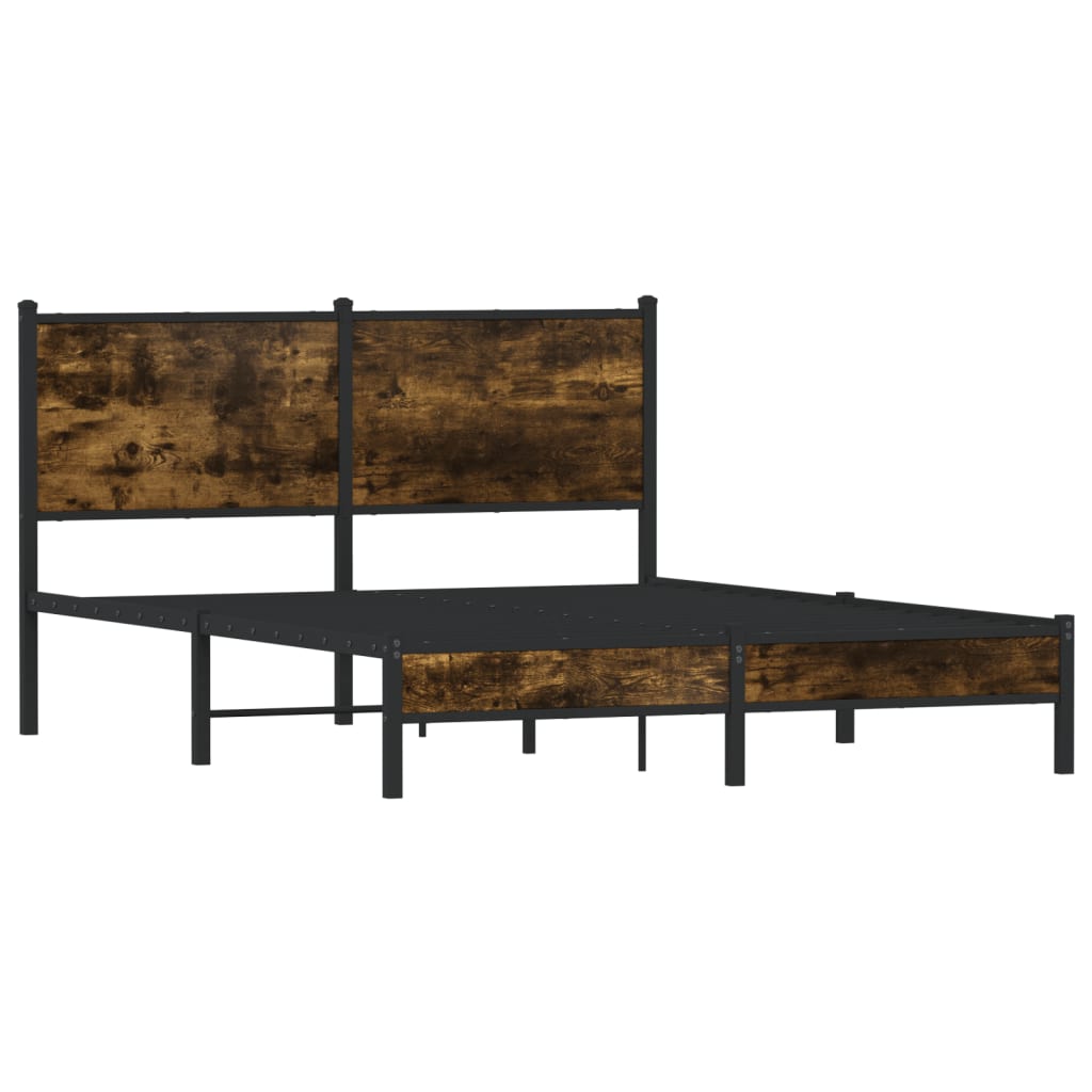 Smoked Oak Metal Bed Frame 137x190 cm - No Mattress Included