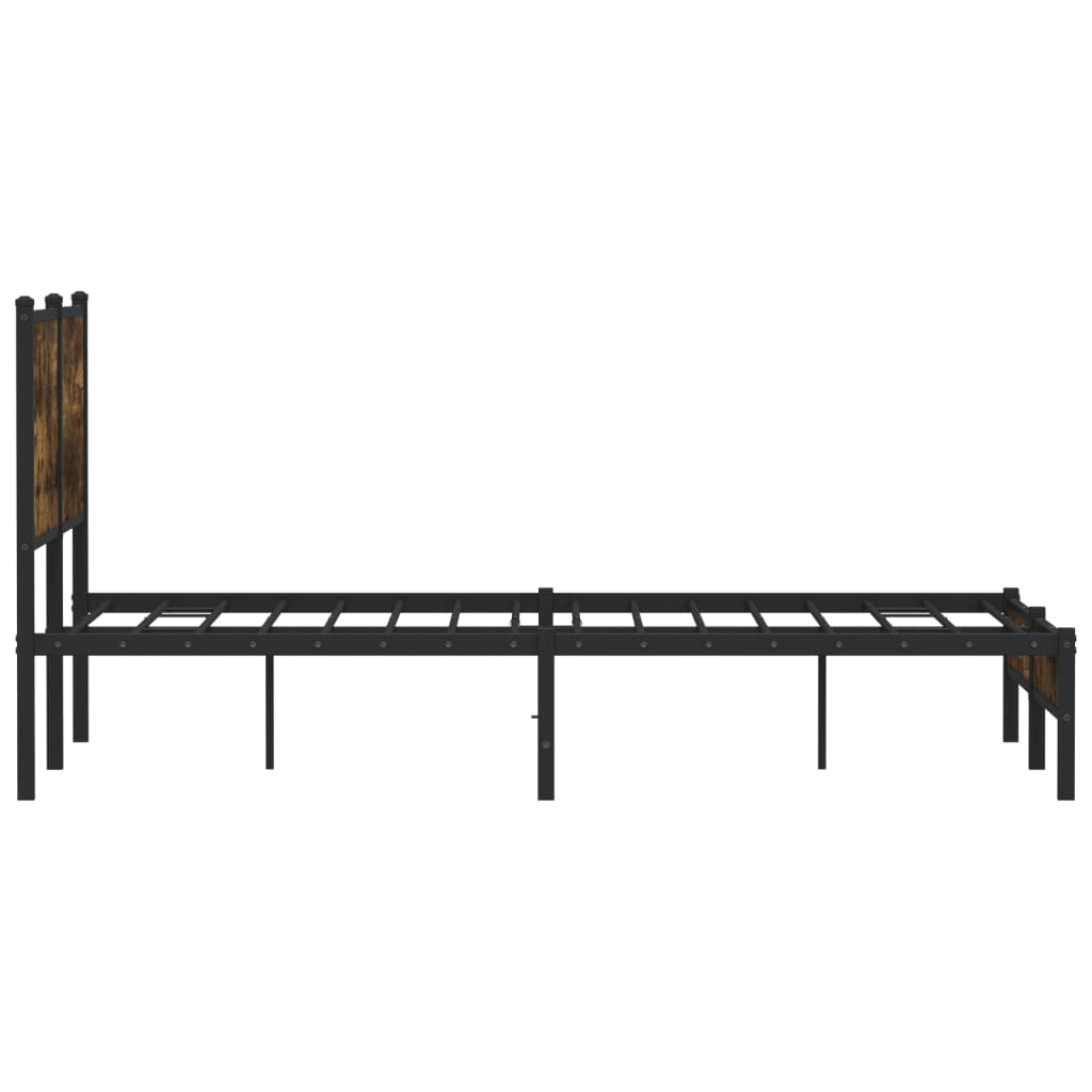 Smoked Oak Metal Bed Frame 137x190 cm - No Mattress Included