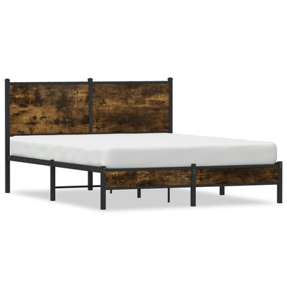 Smoked Oak Metal Bed Frame 140x200 cm - Modern and Durable Design