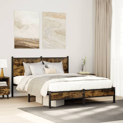 Smoked Oak Metal Bed Frame 140x200 cm - Modern and Durable Design