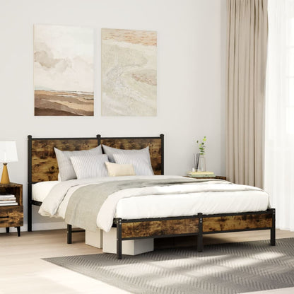 King Size Smoked Oak Metal Bed Frame 150x200 cm - No Mattress
