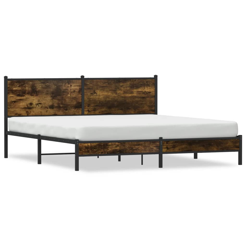 Smoked Oak Metal Bed Frame 160x200 cm - No Mattress Included