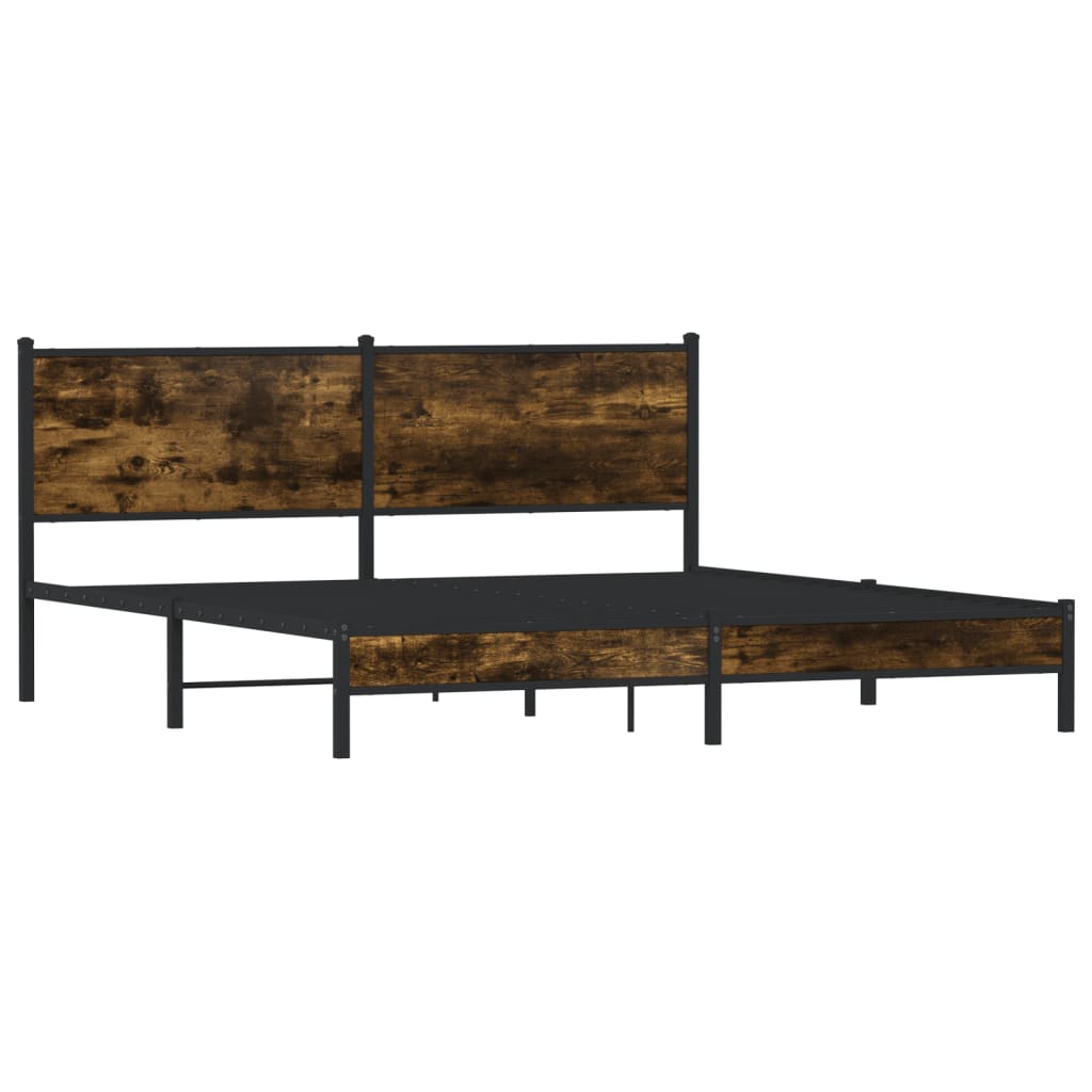 Smoked Oak Metal Bed Frame 160x200 cm - No Mattress Included