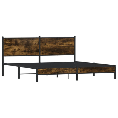 Smoked Oak Metal Bed Frame 160x200 cm - No Mattress Included
