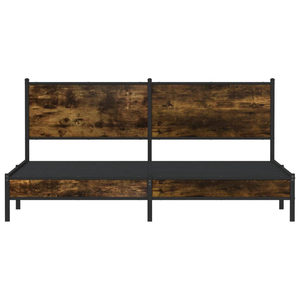Smoked Oak Metal Bed Frame 160x200 cm - No Mattress Included