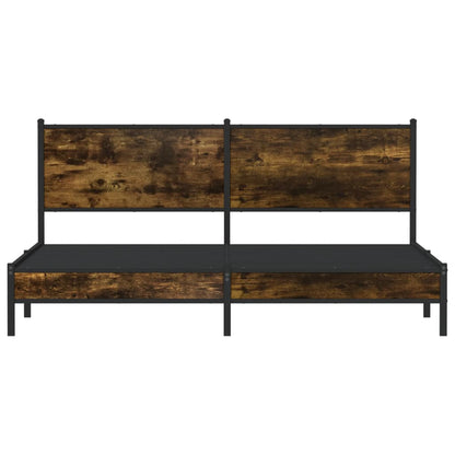 Smoked Oak Metal Bed Frame 160x200 cm - No Mattress Included
