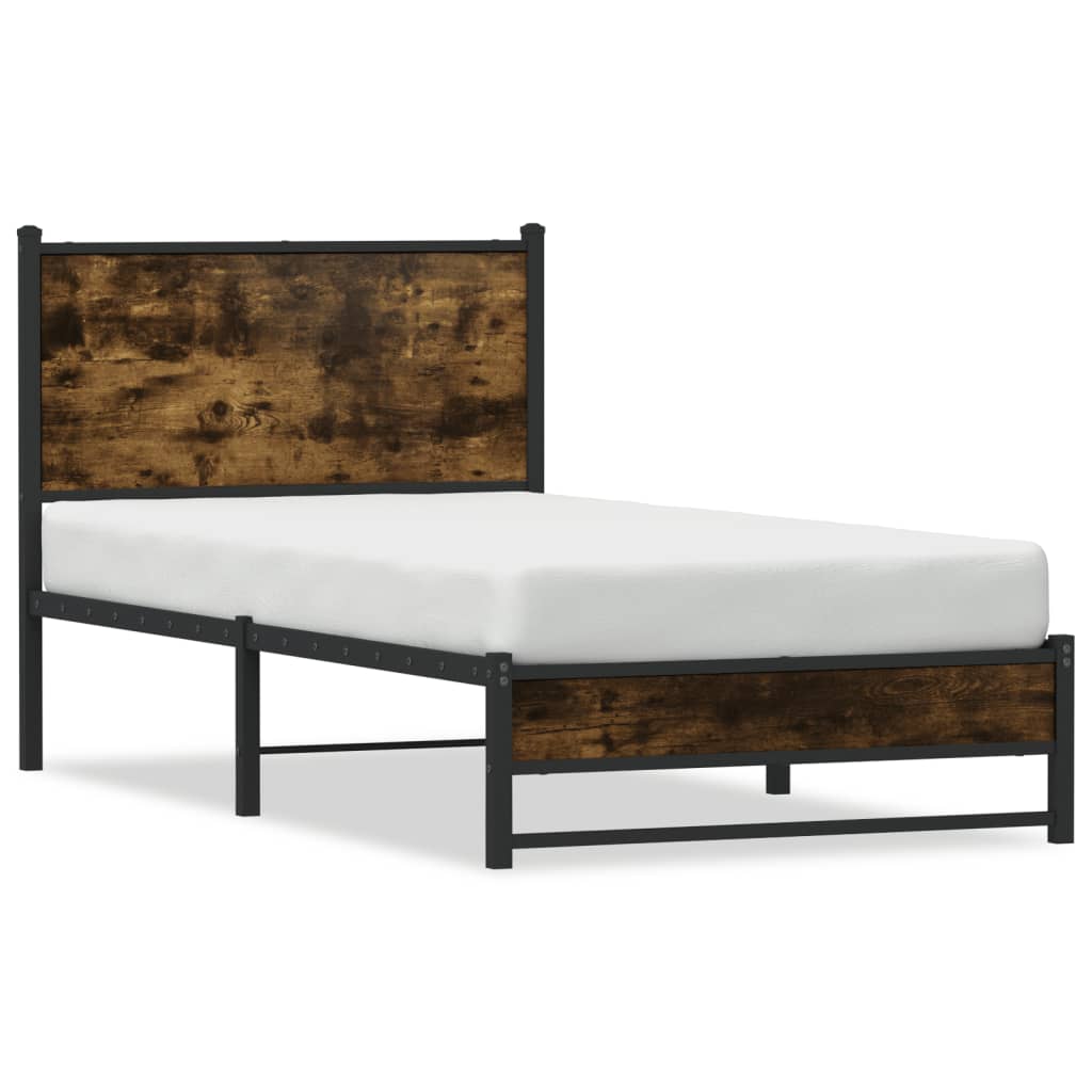 Smoked Oak Metal Bed Frame - Small Single 75x190 cm