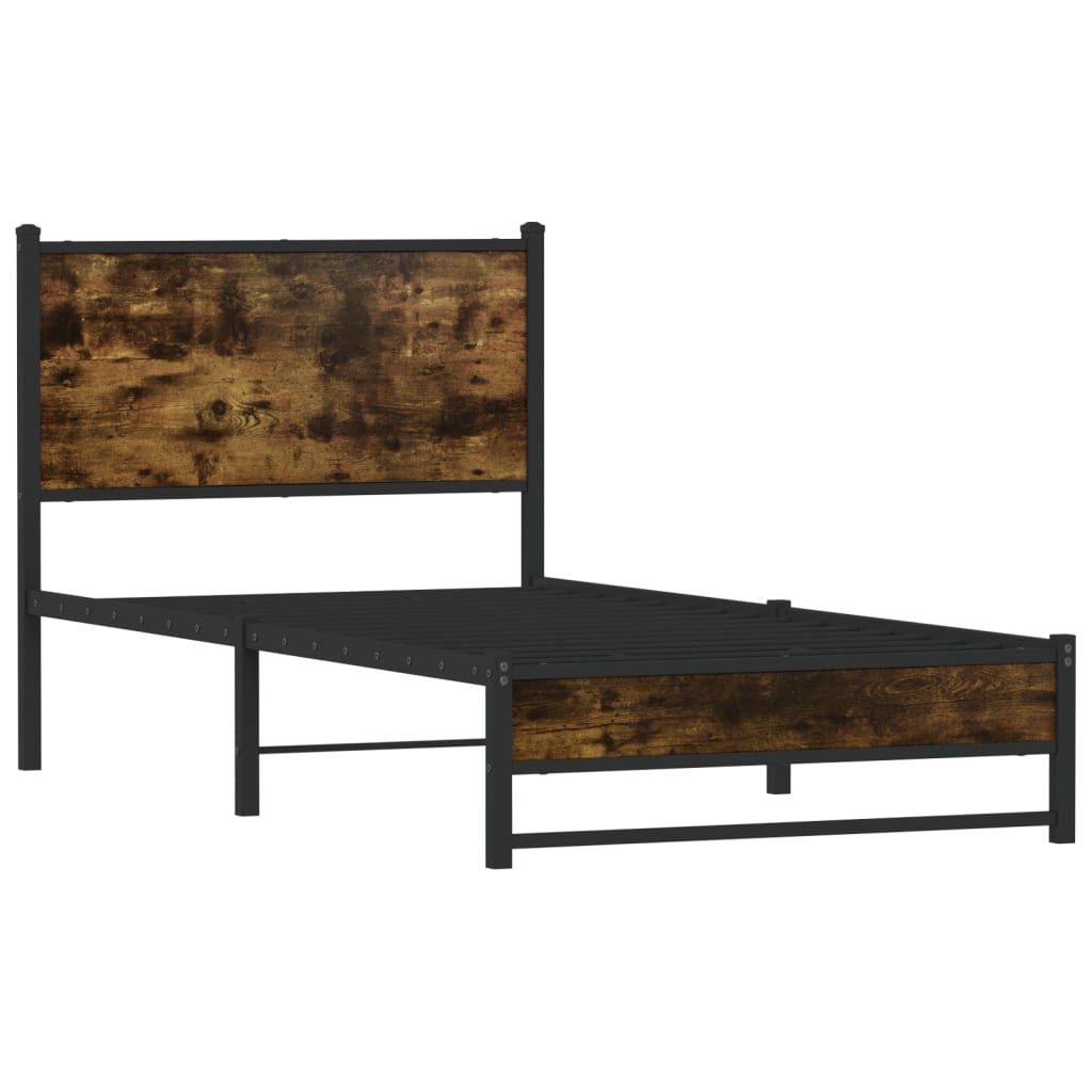 Smoked Oak Metal Bed Frame 80x200 cm - No Mattress Included