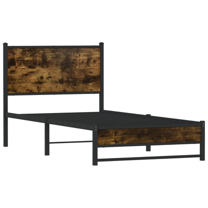 Smoked Oak Metal Bed Frame 80x200 cm - No Mattress Included