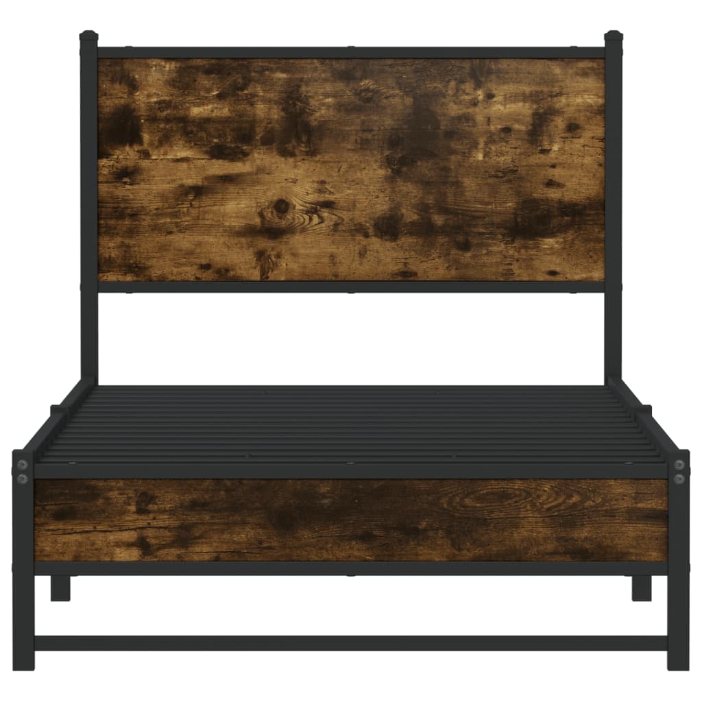Smoked Oak Metal Bed Frame 80x200 cm - No Mattress Included