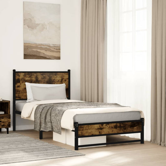 Smoked Oak Metal Bed Frame 80x200 cm - No Mattress Included