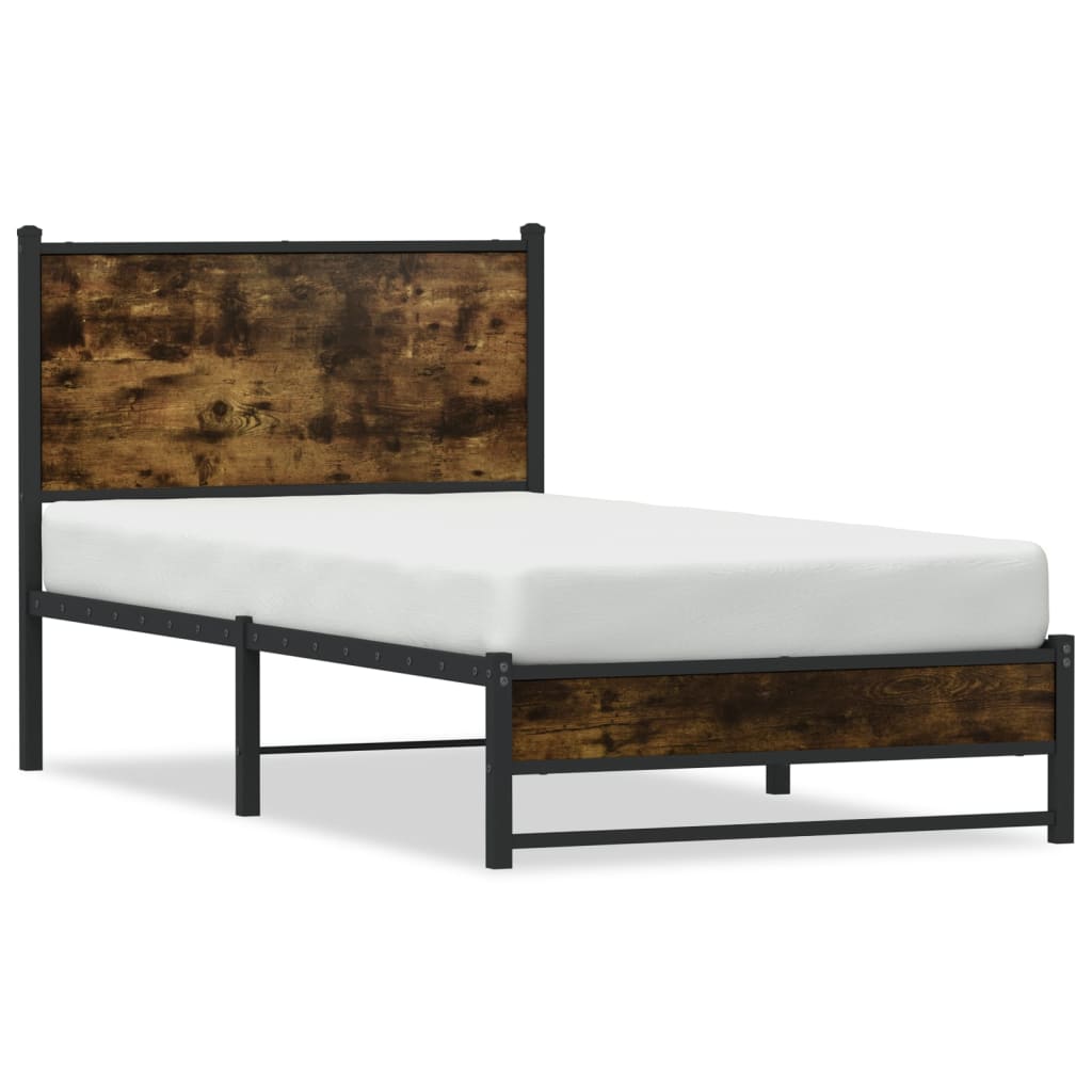 Single Metal Bed Frame Smoked Oak 90x190 cm - No Mattress Included