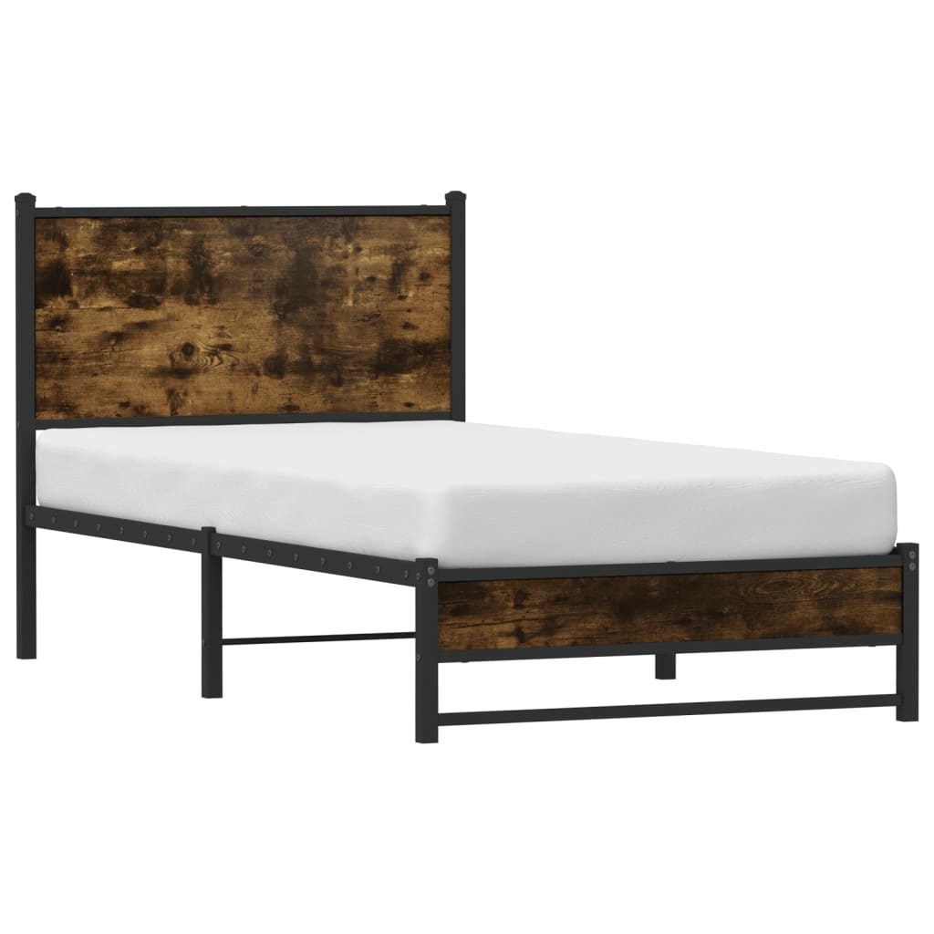 Single Metal Bed Frame Smoked Oak 90x190 cm - No Mattress Included