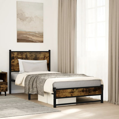 Single Metal Bed Frame Smoked Oak 90x190 cm - No Mattress Included