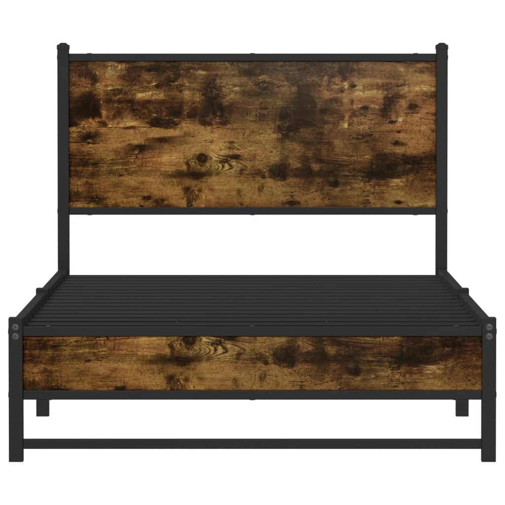 Smoked Oak Metal Bed Frame 100x190 cm - No Mattress Included