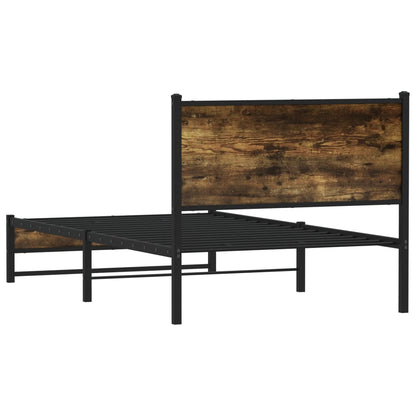 Smoked Oak Metal Bed Frame 100x190 cm - No Mattress Included