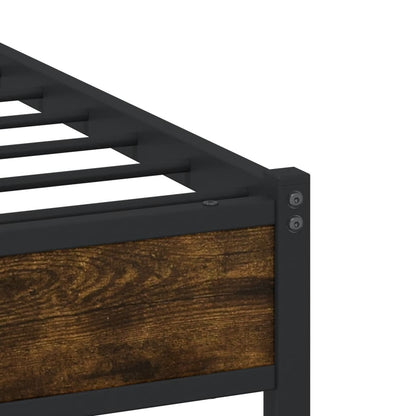 Smoked Oak Metal Bed Frame 100x190 cm - No Mattress Included