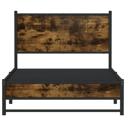 Smoked Oak Metal Bed Frame 107x203 cm - No Mattress Included