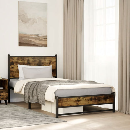 Smoked Oak Metal Bed Frame 107x203 cm - No Mattress Included