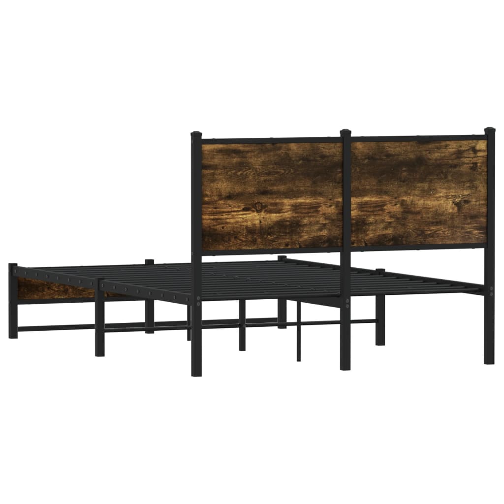 Smoked Oak Metal Bed Frame 120x190 cm - Small Double